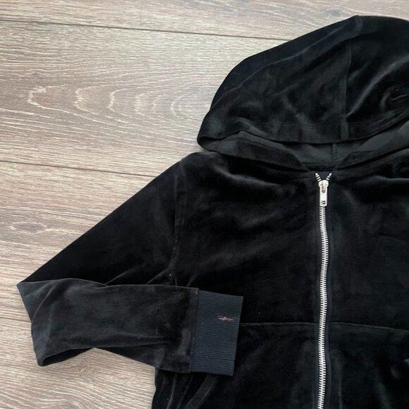 Art Class Black Full Zip Front Velour Hoodie Hooded Sweatshirt Size Large 10/12 - Picture 3 of 12